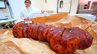 Food in Italy  PORCHETTA KING of ITALY Italian Food in Rome  Worlds BEST Porchetta Factory [upl. by Idet]