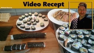 Sushi maken  Rollen snijden eten klaar [upl. by Oirobil]