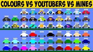 999 LIVES Colour Cars vs Youtubers vs Mines [upl. by Evangelist]