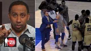 Stephen A denies storming the court to break up Joel Embiid amp Eric Bledsoe  Stephen A Smith Show [upl. by Christyna71]