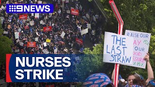 Some scheduled surgeries in NSW cancelled as nurses and midwives strike  9 News Australia [upl. by Lessard]