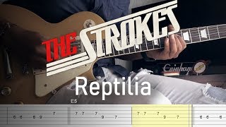 The Strokes  Reptilia  Guitar Cover With Tabs tutorial  Backing Track [upl. by Sibby]