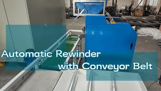 Stretch Film Automatic RewinderWith Conveyor BeltPEPVC Film Wrapping Machine2 Inch Paper Core [upl. by Elleiad]