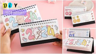 How to make 2024 desk calendar  DIY kawaii calendar  Mini calender [upl. by Dominique]