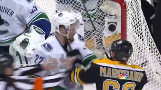 Brad Marchand makes Daniel Sedin nod his head to the rhythem of his fist [upl. by Raymonds]