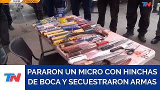 CÓRDOBA I Gendarmería detuvo un micro con hinchas de Boca y secuestró armas blancas y drogas [upl. by Drapehs819]