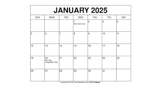 Free Printable January 2025 Calendar Templates With Holidays  Wiki Calendar [upl. by Khajeh839]