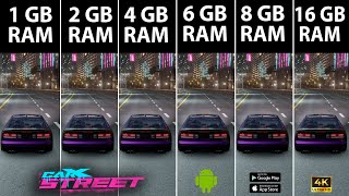 CarX Street RAM Comparison  1GB VS 2GB VS 4GB VS 6GB VS 8GB VS 16GB Android 4K 60 FPS [upl. by Smitt]