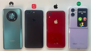 Incoming  Outgoing Call on iPhone Xr HUAWEI Nova Y90 OnePlus 5T OPPO Find N2 Flip [upl. by Rachele]