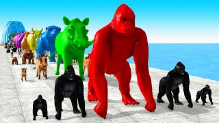 Paint Animals Cow CartoonBuffaloGorillaElephantLionTigerDinosaur Fountain Crossing Animal Gam [upl. by Ameyn]