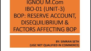 IBO01 BALANCE OF PAYMENTRESERVE AC DISEQUILIBRIUM amp FACTORS AFFECTING BOPHINDI IGNOU  MCom [upl. by Whitebook]