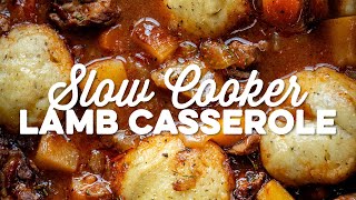 Slow Cooker Lamb Casserole With Dumplings  Supergolden Bakes [upl. by Atnoed799]