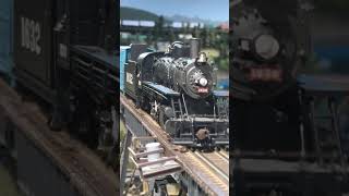 HO Frisco 2100 leads mixed train with CP coach hoscale modelrailroad steamtrain modelrailway [upl. by Ettennad]