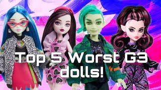 RANKING MY TOP 5 LEAST FAVORITE MONSTER HIGH G3 DOLLS as of November 2023  tier lists with Lizzie [upl. by Linetta]