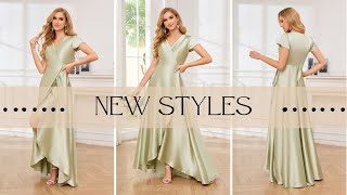 POMUYOO  Stylish ALine Short Sleeves Wrap Satin Occasion Dresses [upl. by Hopfinger905]