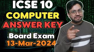 ICSE Class 10th Computer Answer key 2024 Board Paper by YP Computer Classes icse [upl. by Narahs]