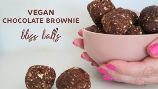 VEGAN CHOCOLATE BROWNIE BLISS BALLS RECIPE  Healthy  Only 5 Ingredients [upl. by Tiram]