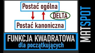 Funkcja kwadratowa 1  postać ogólna i kanoniczna obliczanie delty [upl. by Rehpretsirhc]