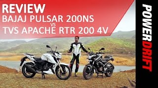 TVS Apache RTR 200 4V VS Bajaj Pulsar 200 NS  Review  PowerDrift [upl. by Noek]