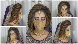 Bridal bun hairstyle with dupatta  high bun hairstyle for wedding messy bun Hairstyle professional [upl. by Ntsuj]