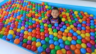 Giant Inflatable Kids Pool Full Of Balls Superhero Surprise Toys Hunt With Ckn Toys [upl. by Alwitt]