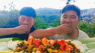 Jungle Mukbang with Intestine and meat 🍖spicy king chilli purul vlog [upl. by Ronni651]