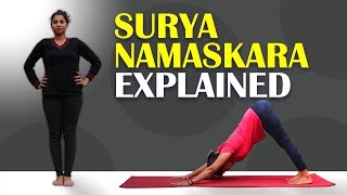 Surya Namaskara  Yoga Warmup Routine  Sun Salutation  Step by step Explained [upl. by Kelwin]