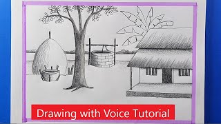 village scenery drawing  Gramer Drisso drawing by pencil [upl. by Nitsrik]