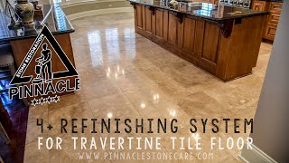 TRAVERTINE TILE FLOOR RESTORATION stripping honing polishing grout cleaning hole filling [upl. by Htrahddis]