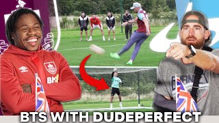 DUDEPERFECT VS TRAFFORD ON PENALTIES  UK vs USA Foods  Behind The Scenes With dudeperfect [upl. by Adnovahs]