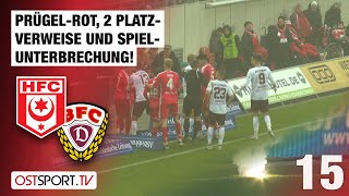 PrügelROT 2 Platzverweise und Spielunterbrechung Halle  BFC Dynamo  Regionalliga Nordost [upl. by Hauhsoj]