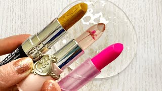 ASMR Lipstick Slime Mixing Lipsticks into Clear Slime Satisfying Relaxing Videos [upl. by Kcim347]