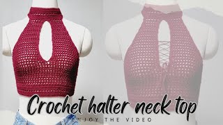 Crochet Halter Neck mesh top  Crochet Tutorial  Beginners friendly [upl. by Sims]