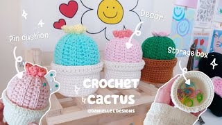 Crochet Cactus pin cushion  Storage box ✨ How to crochet cactus amigurumi [upl. by Drawdesemaj]