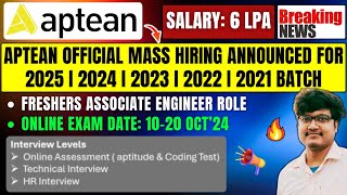 Aptean Biggest Mass Hiring Announced  Test Date 1020 Oct  OFF Campus Drive 2025 2024 20232021 [upl. by Dwaine950]