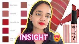 Insight 24 Hr Non Transfer Matte Lipstick Review  Swatches  Insight Cosmetics  Insight Lipstick [upl. by Garaway]