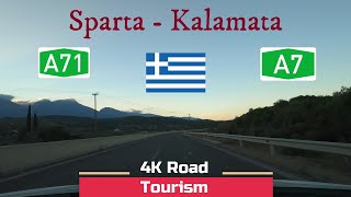 Driving Greece A71 amp A7 Sparta  Kalamata  4k scenic evening motorway drive through Peloponnese [upl. by Olraced]