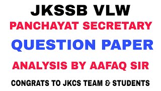 JKSSB VLW QUESTION PAPER ANALYSIS BY AAFAQ SIR [upl. by Nave]