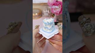 Creating a vintageinspired mini cake with blue ribbons and pearls 💙✨ handmade cakes diy [upl. by Merete]