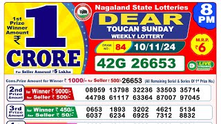 Lottery Result Today 8pm 10112024  Official  Nagaland Lottery [upl. by Nyledaj56]