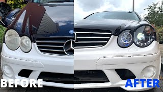 Installing NEW LED Angel Eyes Headlights Mercedes CLK W209 C209 2002  2009 How to Remove Headlights [upl. by Hairym]