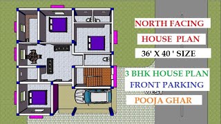 North Facing House plan 36 x 40 Size 3Bhk home Portico amp Main road at West side Home Plan [upl. by Joed]