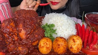 ASMR EATING SPICY WHOLE CHICKEN CURRYSPICY EGG CURRYRED CHILLIRICE FOOD VIDEOS [upl. by Somar592]