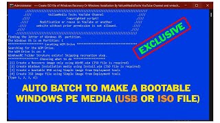 How to Create Windows PE Media Using Auto CMD Batch to Make WinPE Bootable USB or ISO File [upl. by Arikat]