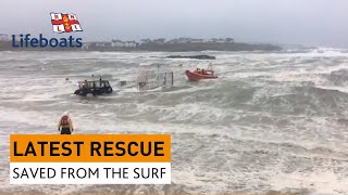 RNLI Trearddur Bay rescue in heavy surf [upl. by Laoj]