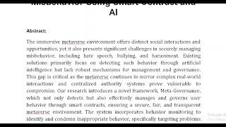 Meta Governance Blockchain Driven Metaverse Platform for Mitigating Misbehavior Using Smart Contract [upl. by Ailadgim]