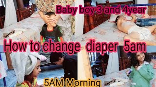 How to change diaper 5 am morning 3and 4year baby boy change diaper baby babyboy [upl. by Lein]