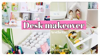 Desk makeover  desk organizer 🫶🏻 aesthetic setup 🩷🩷malayalam [upl. by Eiser779]