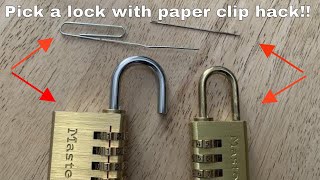 How to pick a combination lock with a paper clip  sewing needle life hack [upl. by Nahtanha]