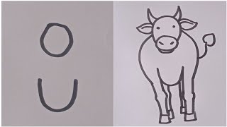 Cow drawing from letter UO Cow drawing easy way  Animal drawing [upl. by Mcconaghy197]